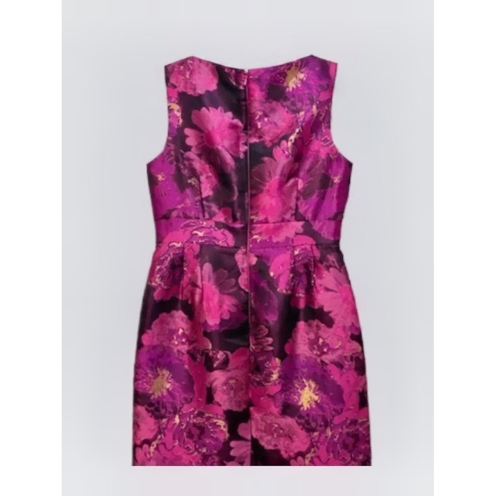 Tahari ASL Pink Purple Gold Metallic Floral Brocade Sheath Dress size 12 - Picture 2 of 8